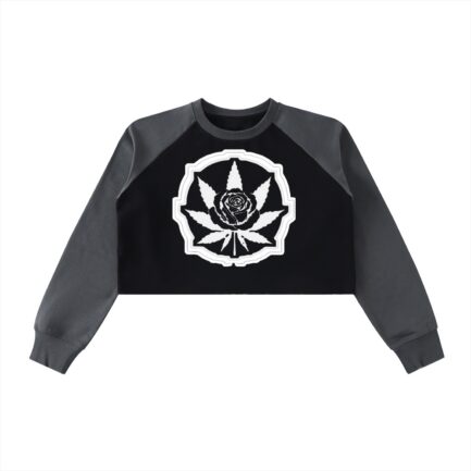 Raw-Hem Color-Block Raglan Crop Sweatshirt