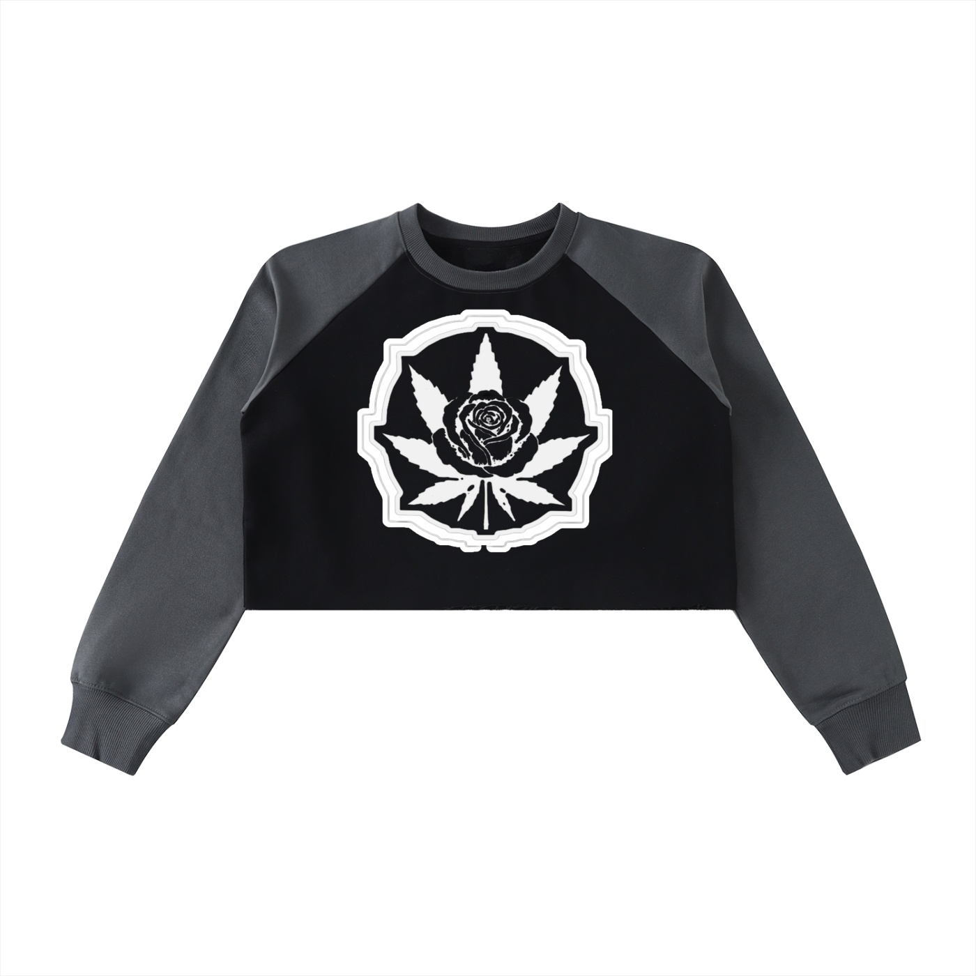 Raw-Hem Color-Block Raglan Crop Sweatshirt